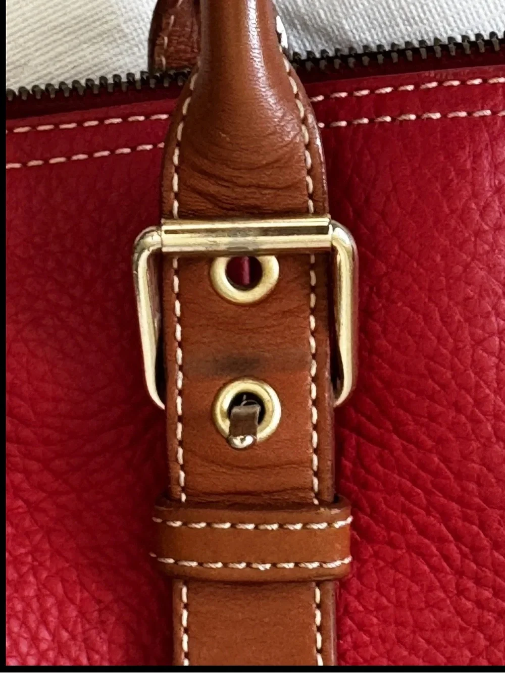 Dooney Bourke Vtg Large Domed Red Leather Satchel/Handbag w/Leather Trim & Strap